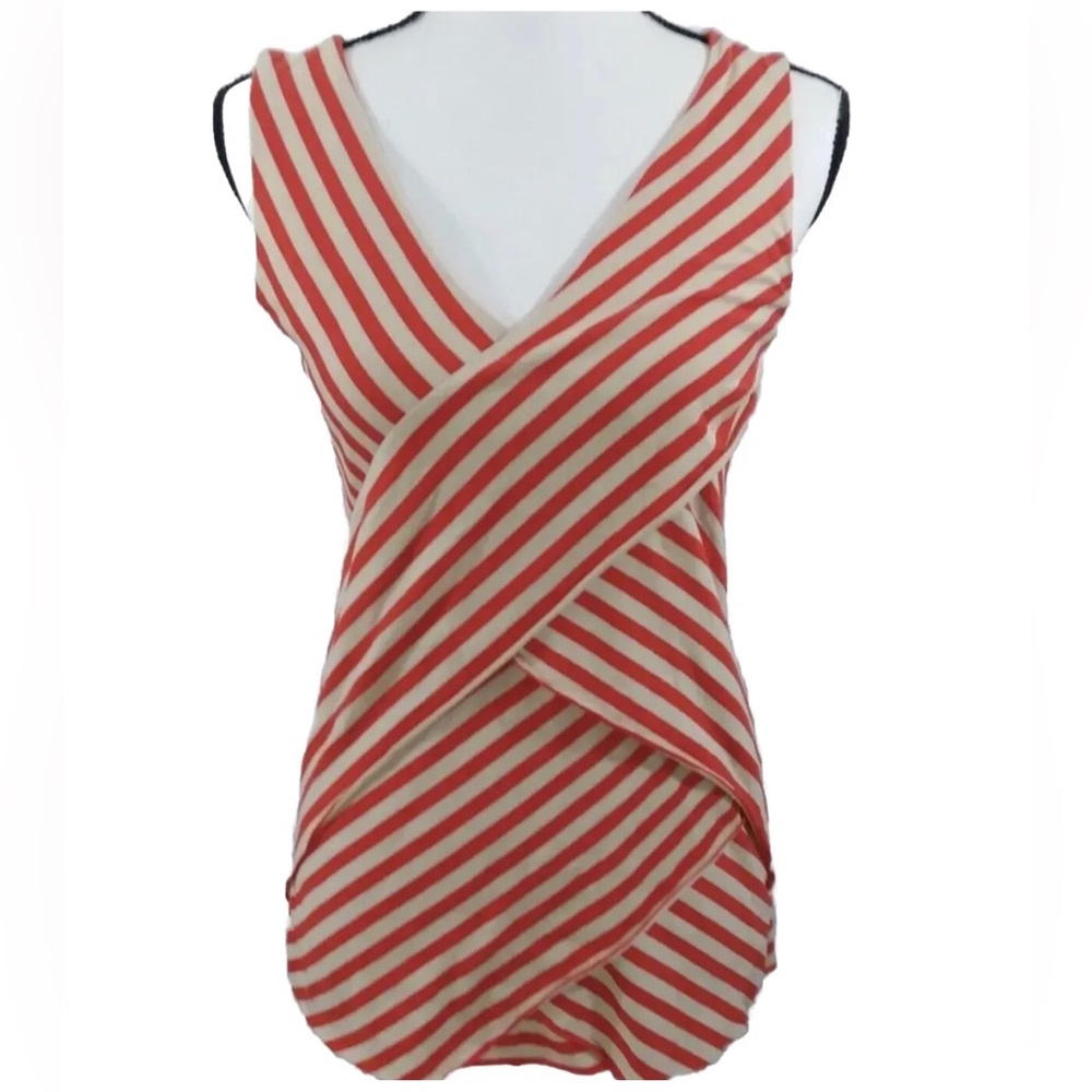 Verve Ami Orange Tan Striped Sleeveless Blouse Crossover Tank top Small